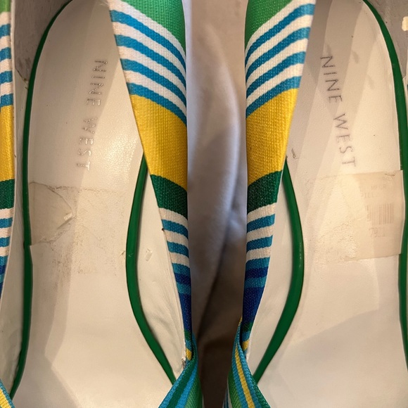 Nine West Wedge Espadrille 8.5M Blue/Green Stripe - Picture 5 of 8